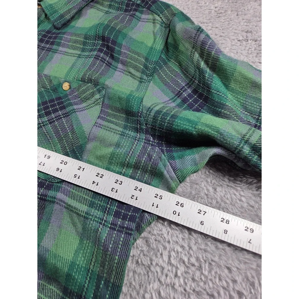 John Blair Flannel Shirt Jacket XL Green Plaid‎ Mens Quilted Lined B05100